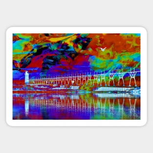 "Painted Water & Sky" - Michigan Fluid Art Lighthouse Series Sticker